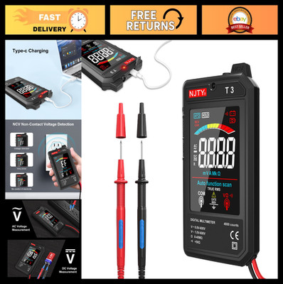 Ultra-Thin Rechargeable Digital Multimeter 600V AC/DC, 3.2'' LCD, Auto-Ranging, N