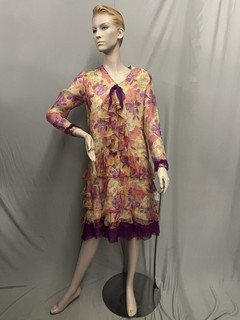 1920’s Gorgeous Printed Silk Chiffon Garden Party Dress