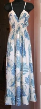 Vintage SUNNY ISLAND HAWAII Tropical Rayon Sun Dress Midi Maxi Smocked Waist S/M