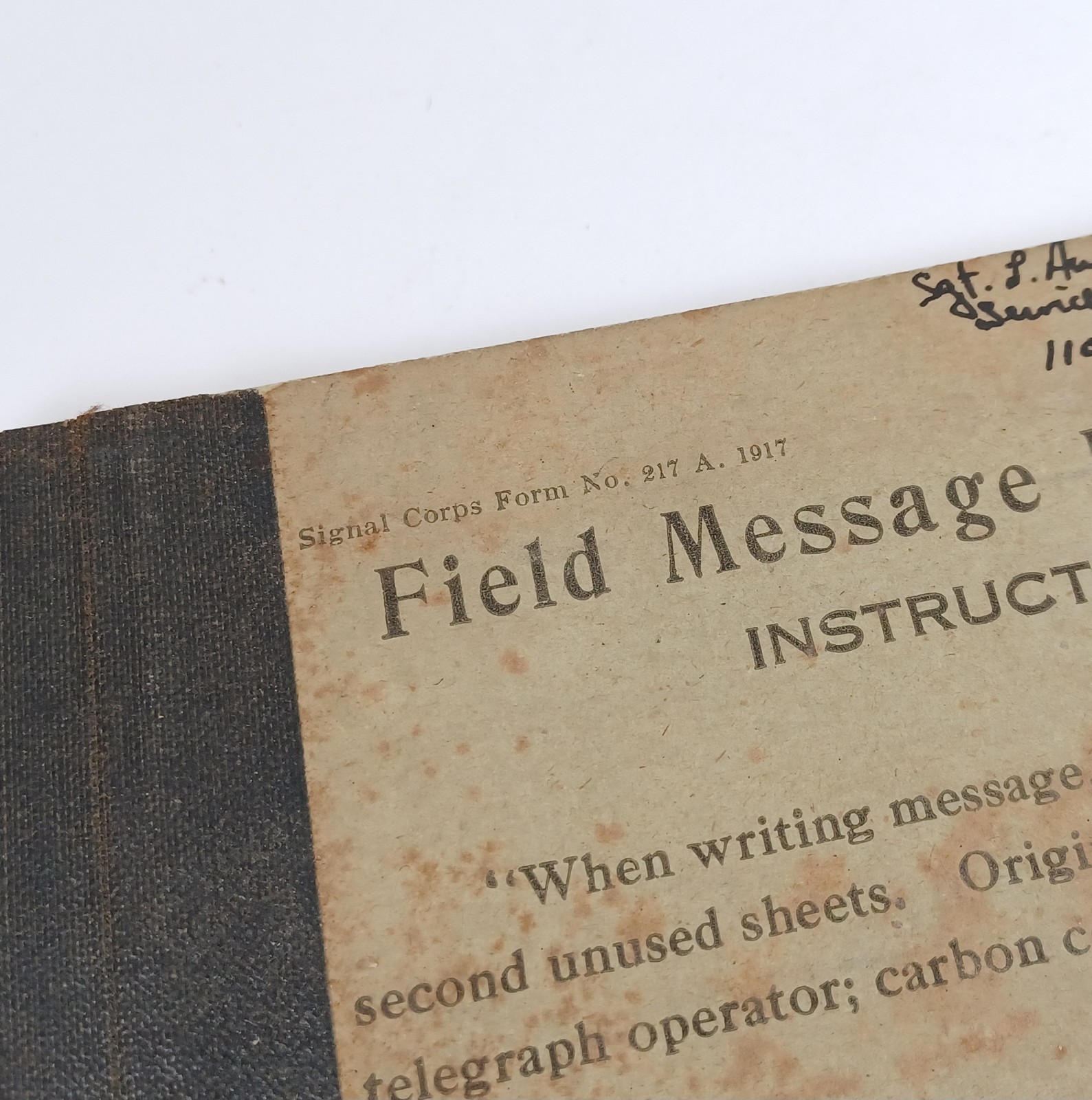 Antique 1917 U.S Army Signal Corps Field Message Book, Pages Unused 