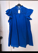H&M  Damen Tunikakleid Blau XL Baumwolle V-Au...