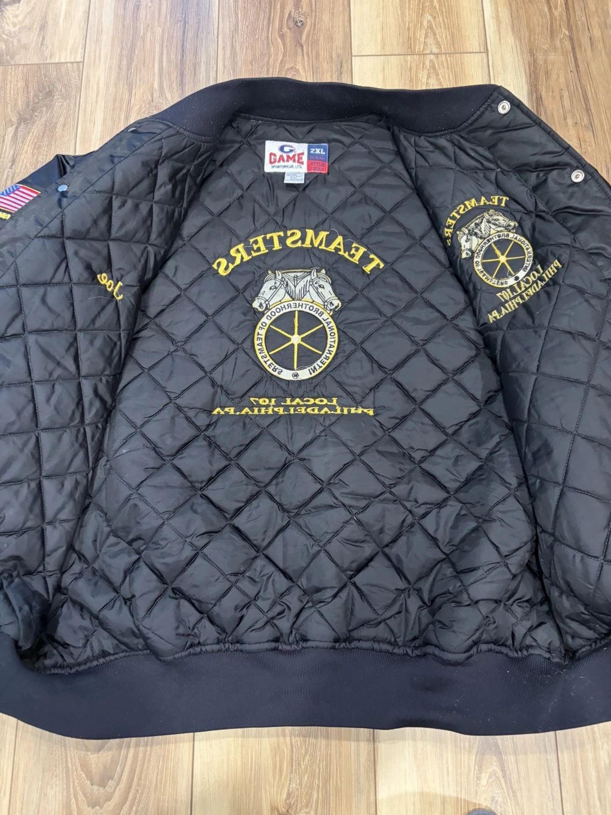 Vtg 90s Teamsters Local 107 Philly Satin Bomber Jacket 2XL Game Sportswear - product detail image 14