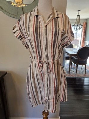 japna shirt dress Japna Shirt Dress Womens Medium Blue White Striped Drawstring Waist No Sleeves