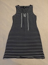 Lauren Ralph Lauren S Knit Dress Navy Stripe Lace Up Nautical Preppy Sleeveless