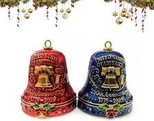 2PC Metal United States Anniversary Bell Christmas Ornament, Suitable for Christ