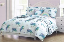 6-pc   RAINBOW UNICORNS   Full/Queen Comforter Quilted Coverlet GIRLS LOVE IT 