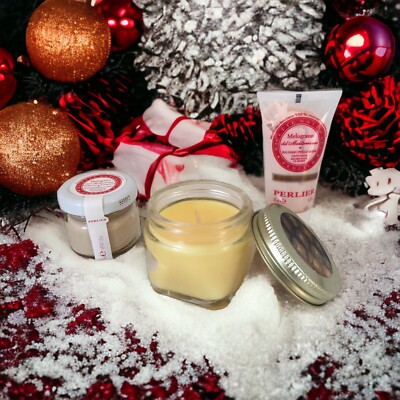 Perlier Melograno Mediterranean Pomegranate Hand Cream & Body Mousse + Candle