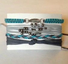 Feather Beaded Adjustable Waxed String Suede Bracelet Pack Handmade Bohemian