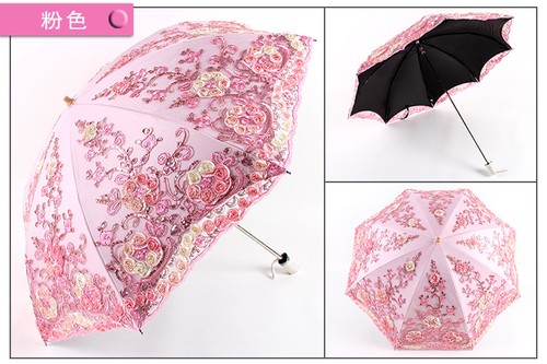 Double Lace Embroidery Sun Umbrella Sunscreen Anti-UV Female Princess Parasols - Picture 14 of 16