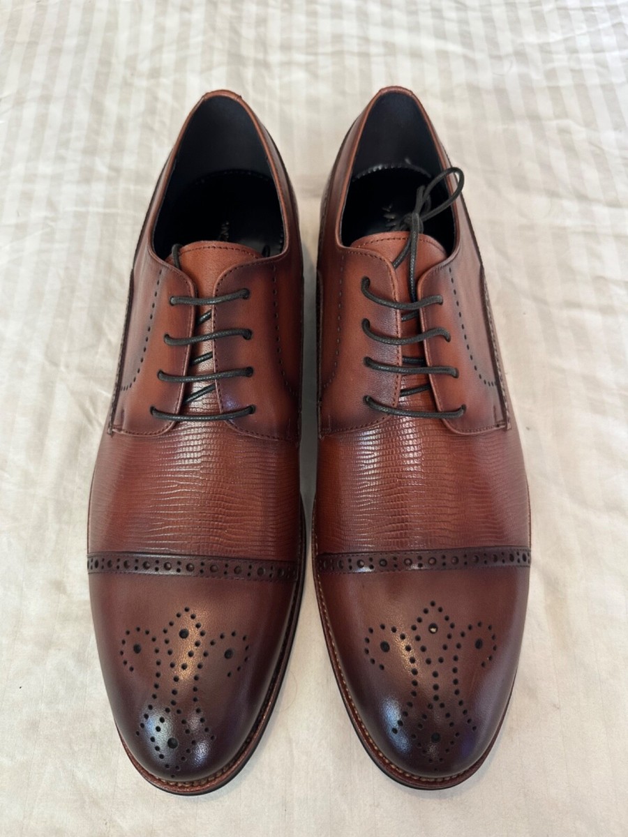 BRAND NEW Zanzara Zeus Embossed Leather Derby Dress Shoes Men\'s 10 Cognac Cognac Brown  main image 2