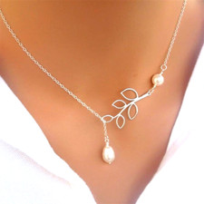 Pearl Leaf Necklace Clavicle Chain Fashion Womens Party Jewelry Gift