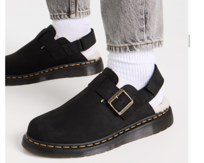 Dr.Martens Jorge II 黒白30cm ￼ Dr. Martens Jorge II Faux Fur Lined Suede Slingback Mules MSRP$180
