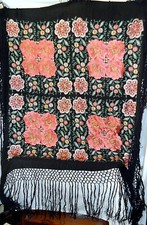 Antique Victorian Chinese Canton Silk Embroidery Piano Scarf Shawl A beauty
