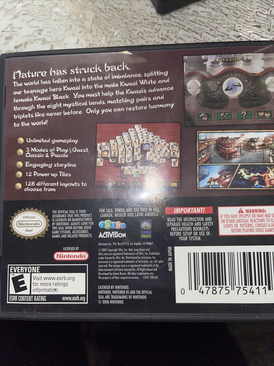 Mah Jong Quest: Expeditions (Nintendo DS, 2007) Complete and
