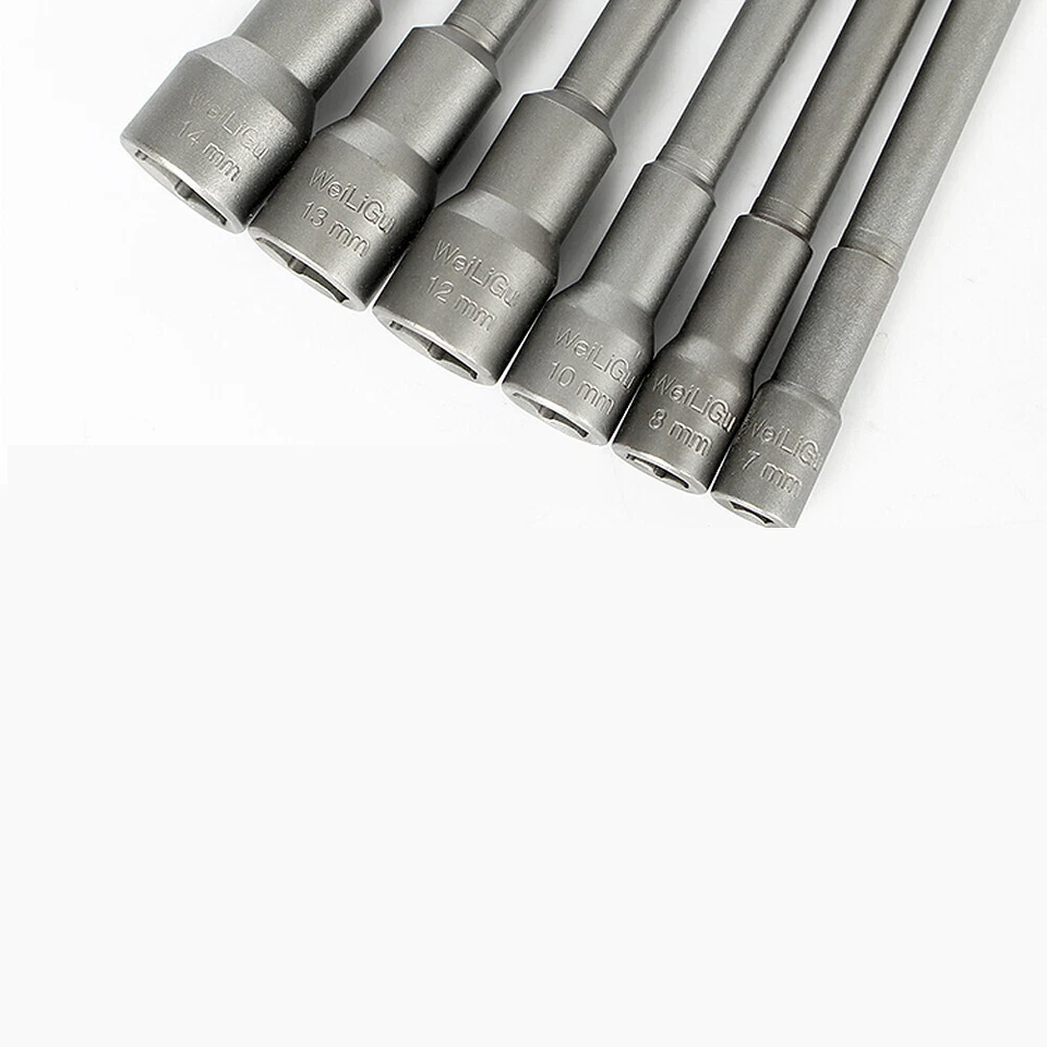 Magnetic 7mm-14mm Hex Nut Driver Bit Socket Extra Long Impact Drill 1/4" Bits - Image 3 of 4