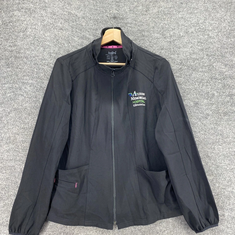 Heartsoul 工作服夹克女式 M 中号黑色 Alton Memorial Hospital 羊毛 — 第 3/4 张图片