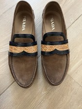 Prada Suede & Alligator/Crocodile Trim Loafers Shoes 9