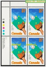 CANADA 1938 1988 CANADIAN BASEBALL MINT FV FACE $1.48 MNH STAMP CORNER BLOCK
