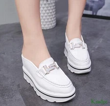 New Womens Slip On Mules Creepers Wedge High Heels Casual Platform Beach Shoes