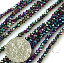 Rondelle Beads, 2x2.25mm, Metallic Peacock, w/AB Finish, Czech Beads, 100 Pcs