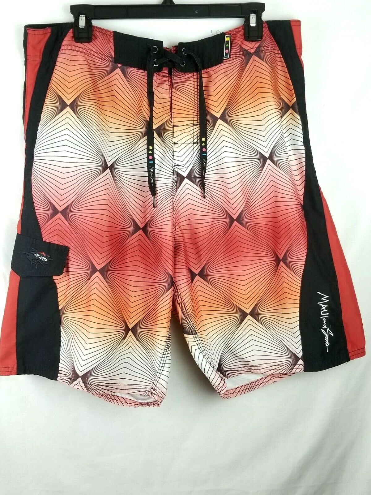 Maui & Sons Men's Orange Geometric Board Shorts Size 34