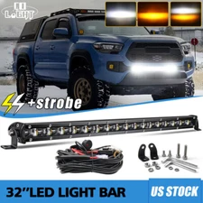 White Yellow Strobe Slim 32" LED Light Bar Spot For Toyota Tacoma Grille Bumper