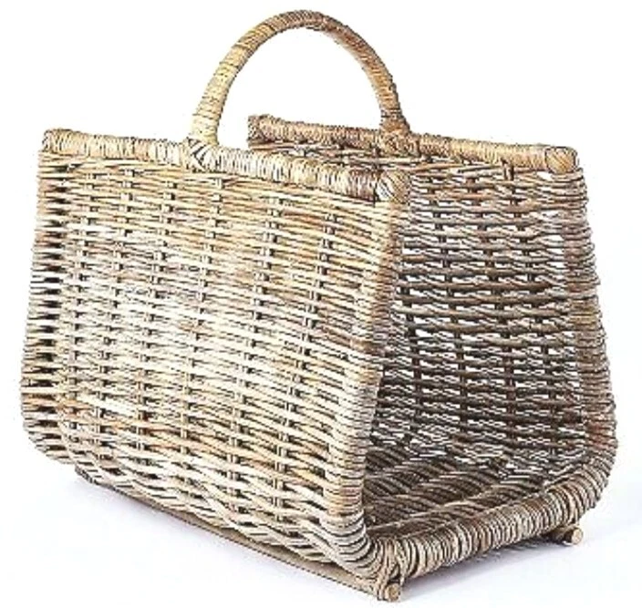 Metal Frame Rattan Wicker Woven Fire Wood Log Holder Carrier Basket  Farmhouse | eBay