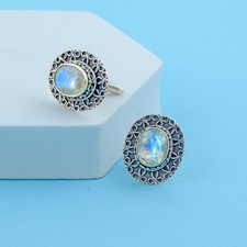 Rainbow Moonstone Cufflinks 925 Sterling Silver Oval Men's Jewelry Father Gift