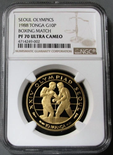 1988 GOLD TONGA 10 PAANGA 1/2oz OLYMPIC BOXING PROOF COIN NGC PF 70 ULTRA CAMEO