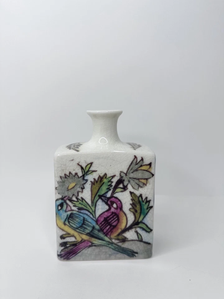 Pottery Barn Iznik 石器花瓶 鸟鹿纹理 Crazing 装饰 6.75 高 — 第 2/4 张图片