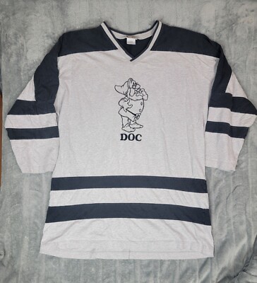 Vtg Disney DOC Character Mens Large/XL Gray Black Long Sleeve Shirt Embroidered 