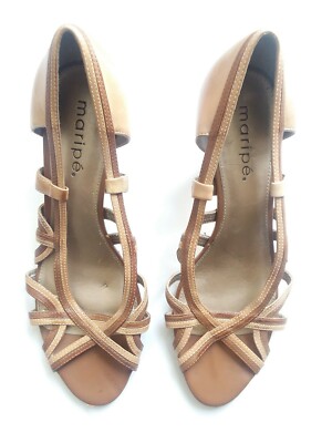 Maripe Women's Debra Leather Brown Tan Open-Toed High Heels Shoes Size 8M  - Main Image