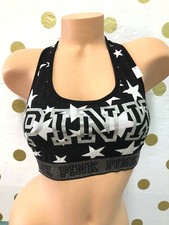 Victoria  s Secret Pink Unlined Racerback Bralette Bra Black Stars Logo S, L NWT