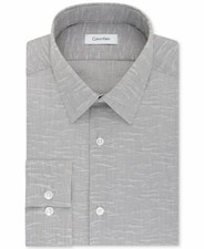  79 Calvin Klein Men's Slim-Fit Gray Non-Iron Button Dress Shirt Size 16 34/35
