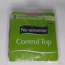 No Nonsense Control Top Pantyhose Tan Reinforced Toe 113 Size Q Queen