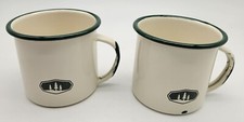 Set of 2 GSI Outdoors Enamelware 8 oz Coffee Cups Green Trim Camping Utensils
