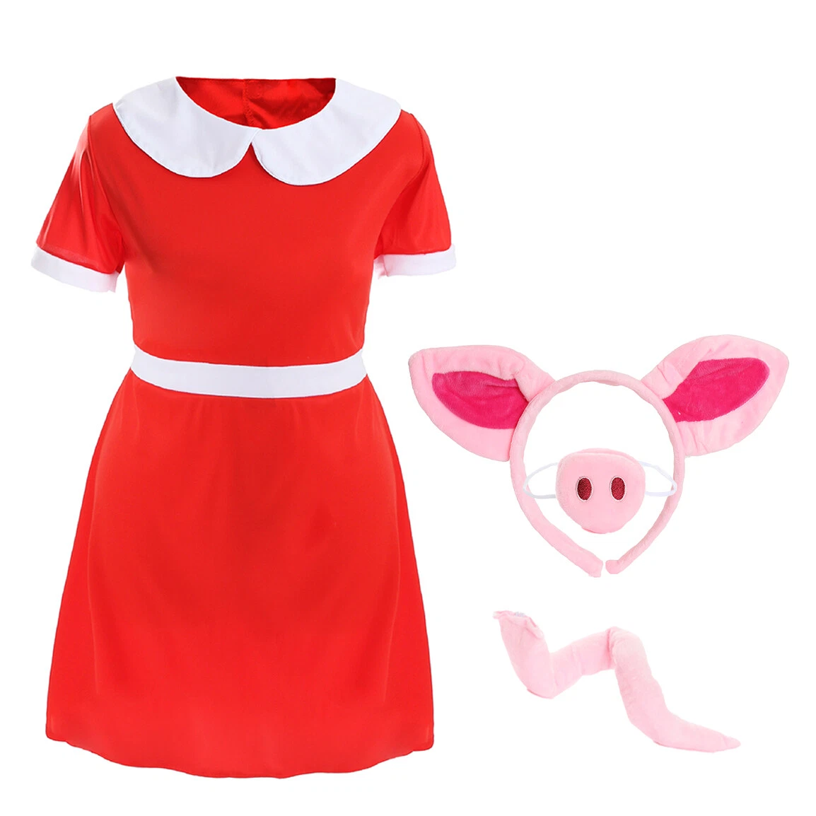 VIKSAUN Set Costume da Maiale, Orecchie di Maiale Guanti da Coda del Naso e Papillon Costume da Maiale Rosa, Accessori per Kit Costumi per Feste per Bambini, Feste di Halloween, Feste in
