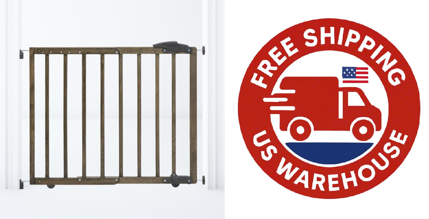 Rustic Wooden Safety Baby Gate for Stairs Doorways Indoor Kids Pets