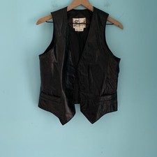 Bermans Vintage Leather Vest Black S Biker Deadstock Retro Motorcycle Rare