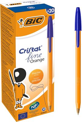 Bic Orange Original Fine Ballpoint Pens, Fine Point (0.8mm) Blue, Pack of 20