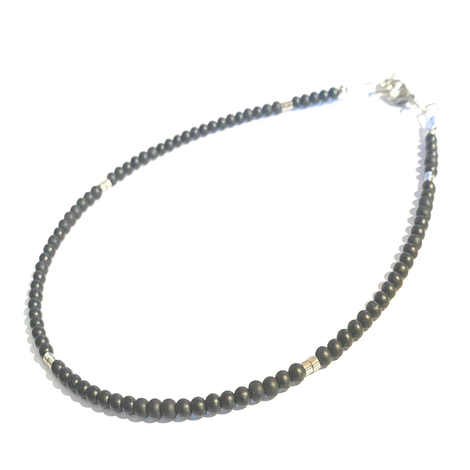 Collana pietre dure onice nero da uomo in acciaio inox lunga 45 cm con perle di - Immagine 4 di 4