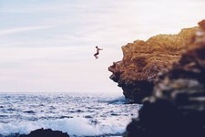 Landscape nature jumping cliff sea men Custom Gaming Mat Desk