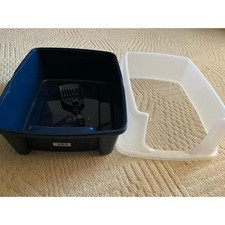 Inspired Essentials Cat Litter Box High Sided Open Top Navy with Litter Scoop