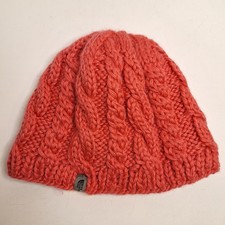 The North Face Beanie Pink/Red Wool Alpaca Blend Cable Knit Hat One Size