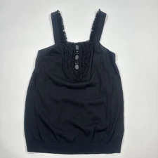 Red Valentino Strappy vest Top Size Medium Black Frilled Beaded Italy Wide strap