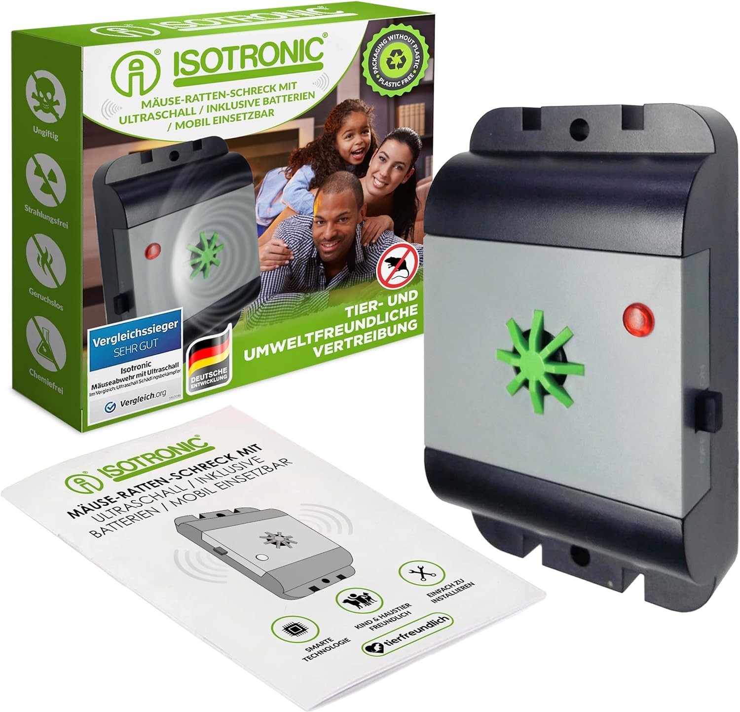 ISOTRONIC Mäuseabwehr/Rattenabwehr mit Ultraschall, regenwasserdicht, Mobil