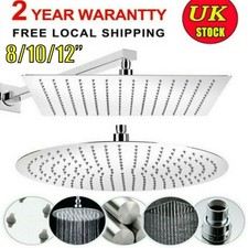 8/10 inch Round/Square Shower Head Chrome Stainless Steel Rainfall Overhead UK