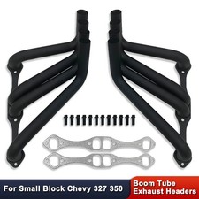 For Chevy Sbc 327 350 Boom Tube Zoomie Exhaust Headers Black Rectangular Port