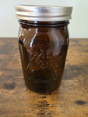Mason Set of 6 Amber Glass Canning Jars 32 oz with Metal Lids