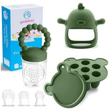 Silicone Baby Fruit Feeder with Popsicle Molds for Teething Relief - Olive Green